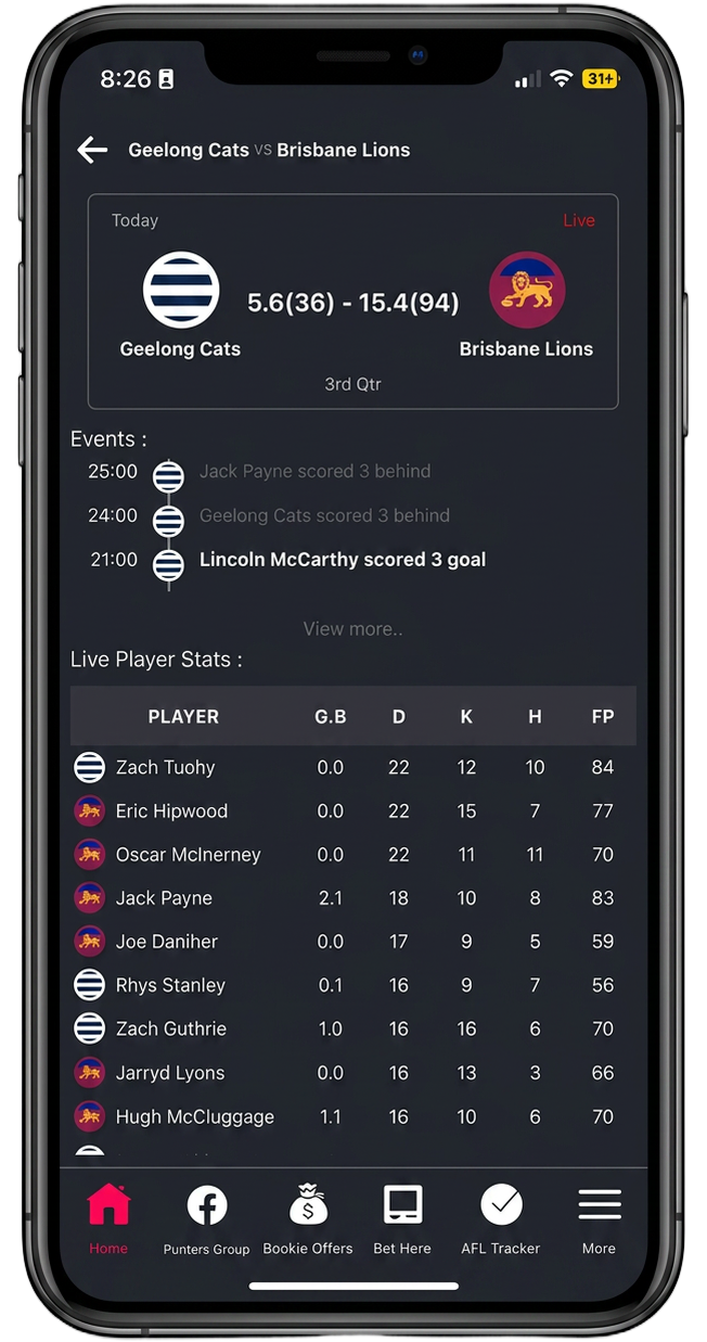 Live Scores screen in the Multi Hub app